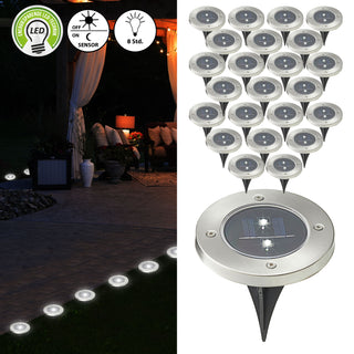 1/8/16/24x Wegleuchte Solar Erdspieß Gartenleuchte Bodenlicht 2 LEDs Ø12cm Edelstahl