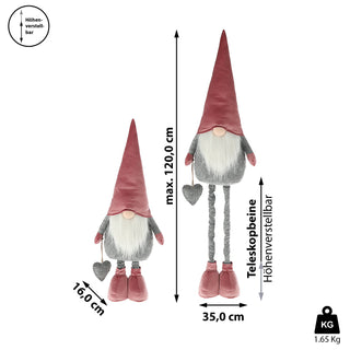 Wichtelfrau / -mann "Pinki" Wichtel Teleskopbeine max. H120cm zum Hinstellen Wichtelmännchen Weihnachtswichtel Zwerg Adventsdeko Weihnachtsdeko
