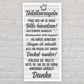 Plankenschild Toilettenregeln Shabby Chic 20x40cm MDF Sprüche Toilette Klo Hygieneregeln Regeln Stilles Örtchen Holzoptik Planken Wanddekoration