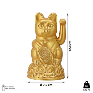 Winkekatze gold 12cm Glückskatze Katze asiatisch batteriebetrieben Glücksbringer Dekokatze