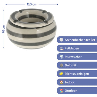 1/4x Sturmaschenbecher grau weiß gestreift Ø 13,5 cm Aschenbecher Windaschenbecher