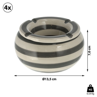 1/4x Sturmaschenbecher grau weiß gestreift Ø 13,5 cm Aschenbecher Windaschenbecher