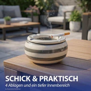 1/4x Sturmaschenbecher grau weiß gestreift Ø 13,5 cm Aschenbecher Windaschenbecher