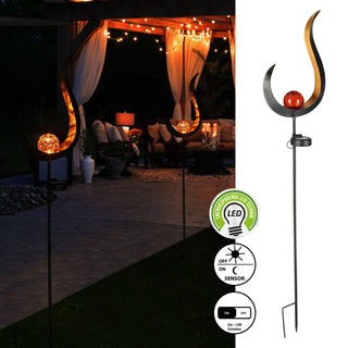 Gartenstecker Solar aus Metall mit roter Glaskugel Gartendeko Stecker Gartenfigur