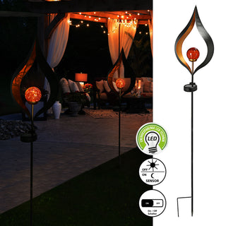 Gartenstecker Solar aus Metall mit roter Glaskugel Gartendeko Stecker Gartenfigur