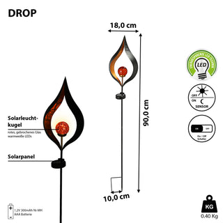 Gartenstecker Solar aus Metall mit roter Glaskugel Gartendeko Stecker Gartenfigur