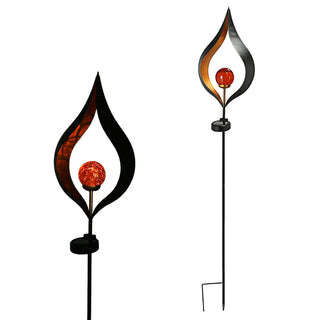 Gartenstecker Solar aus Metall mit roter Glaskugel Gartendeko Stecker Gartenfigur