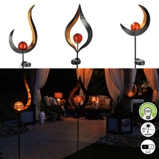 Gartenstecker Solar aus Metall mit roter Glaskugel Gartendeko Stecker Gartenfigur