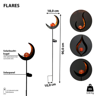 Gartenstecker Solar aus Metall mit roter Glaskugel Gartendeko Stecker Gartenfigur