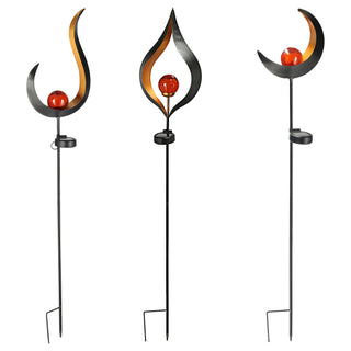 Gartenstecker Solar aus Metall mit roter Glaskugel Gartendeko Stecker Gartenfigur