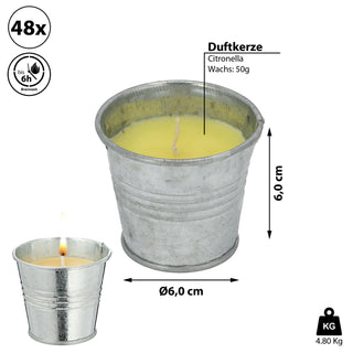 12/48x Citronella Kerze im Zinktopf Ø6 cm Duftkerze Anti-Insekten-Kerze Mückenkerze