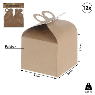 12x Geschenbox 9 x 9 x 8 cm faltbar natur Pappebox zum Beschriften Box Schachtel