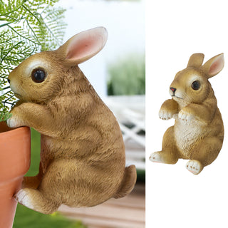 Kletterhase Polyresin 11x16x8,5cm hellbraun weiß Hase Dekohase für Blumentopfdeko Gartenfigur Topfhänger Osterdekoration