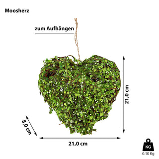 Dekohänger Herz Moos Dekoherz Türhänger 21x21x8cm grün Kunststoff Herzaufhänger Fensterdeko