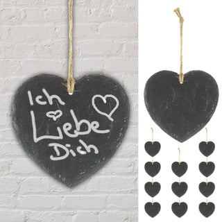 1/3/6/12x Schieferschild Herz zum Beschriften Schiefertafel mit Juteseil zum Aufhängen
