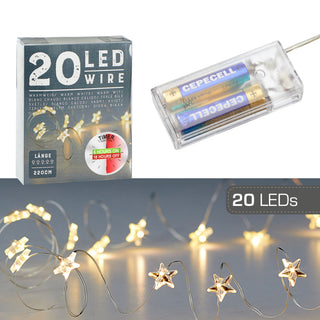 Mikro Lichterkette Draht Sterne 20 LEDs L220cm warmweiß Timerfunktion Leuchtdraht Lichterdraht