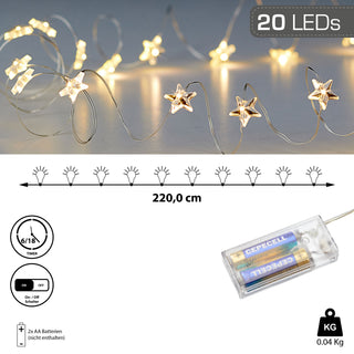 Mikro Lichterkette Draht Sterne 20 LEDs L220cm warmweiß Timerfunktion Leuchtdraht Lichterdraht