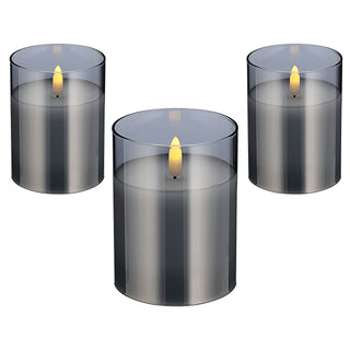 3x LED Echtwachs-Kerze im Glas Ø7,5 H:10/12/15cm Kerzenset Flackerfunktion Timerfunktion