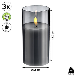 3x LED Echtwachs-Kerze im Glas Ø7,5 H:10/12/15cm Kerzenset Flackerfunktion Timerfunktion