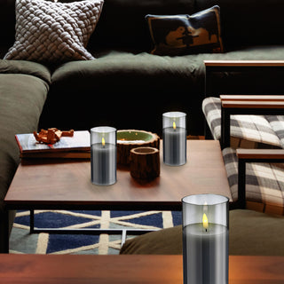 3x LED Echtwachs-Kerze im Glas Ø7,5 H:10/12/15cm Kerzenset Flackerfunktion Timerfunktion