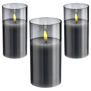 3x LED Echtwachs-Kerze im Glas Ø7,5 H:10/12/15cm Kerzenset Flackerfunktion Timerfunktion
