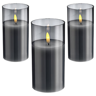 3x LED Echtwachs-Kerze im Glas Ø7,5 H:10/12/15cm Kerzenset Flackerfunktion Timerfunktion