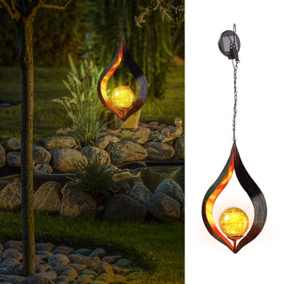 LED Hängeleuchte Solar Gartenleuchte zum Aufhängen H90cm Eisen Flamme wiederaufladbar Laterne Leuchte Gartenfigur