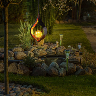 LED Hängeleuchte Solar Gartenleuchte zum Aufhängen H90cm Eisen Flamme wiederaufladbar Laterne Leuchte Gartenfigur