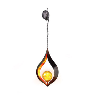 LED Hängeleuchte Solar Gartenleuchte zum Aufhängen H90cm Eisen Flamme wiederaufladbar Laterne Leuchte Gartenfigur