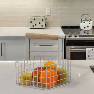 Metallkorb quadratisch Henkel Kiefernholz 21x18cm Obstkorb Utensilienkorb weiß/schwarz Henkelkorb Gitterkorb