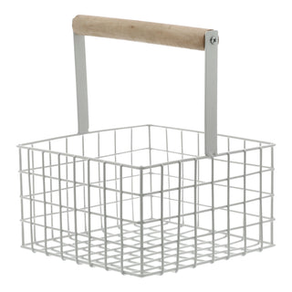 Metallkorb quadratisch Henkel Kiefernholz 21x18cm Obstkorb Utensilienkorb weiß/schwarz Henkelkorb Gitterkorb