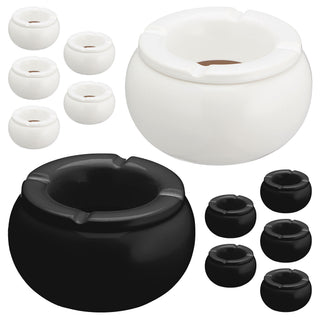 2/12x Sturmaschenbecher Ø10,0cm Keramik weiß schwarz Aschenbecher Windaschenbecher