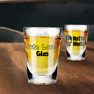 24x Schnapsglas Display 6fach sortiert Trinksprüche Glas Shotgläser Stamper