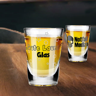 24x Schnapsglas Display 6fach sortiert Trinksprüche Glas Shotgläser Stamper