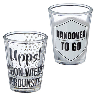 24x Schnapsglas Display 6fach sortiert Trinksprüche Glas Shotgläser Stamper