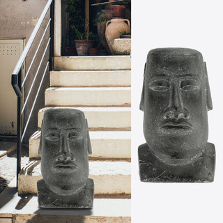 Moai Kopf "Design1/Design2" Steinkopf Gartenfigur H:43/45cm Magnesia Büste Skulptur Dekofigur Steinstatue Osterinsel