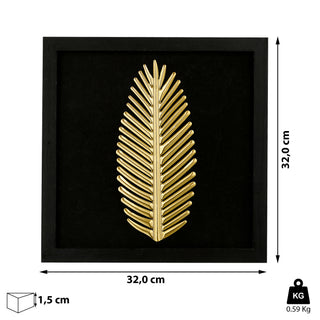3D Wandbild Metallfeder / Metallblatt 32x32cm schwarz gold Bild Dekobild Feder / Ahornblatt Metallbild