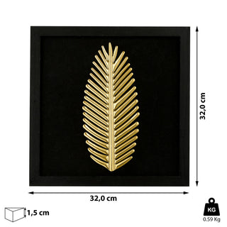 3D Wandbild Metallfeder / Metallblatt 32x32cm schwarz gold Bild Dekobild Feder / Ahornblatt Metallbild