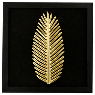 3D Wandbild Metallfeder / Metallblatt 32x32cm schwarz gold Bild Dekobild Feder / Ahornblatt Metallbild