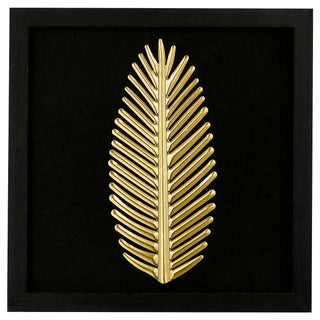 3D Wandbild Metallfeder / Metallblatt 32x32cm schwarz gold Bild Dekobild Feder / Ahornblatt Metallbild