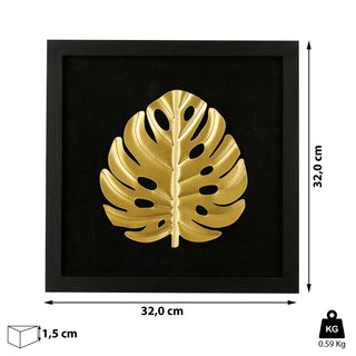 3D Wandbild Metallfeder / Metallblatt 32x32cm schwarz gold Bild Dekobild Feder / Ahornblatt Metallbild