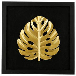 3D Wandbild Metallfeder / Metallblatt 32x32cm schwarz gold Bild Dekobild Feder / Ahornblatt Metallbild