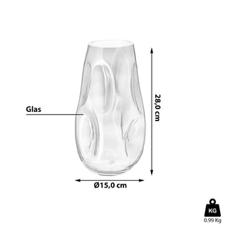 Glasvase H28cm Vase Blumenvase Dekovase Tischvase Glasgefäß Glaskunst Beulen Dellen