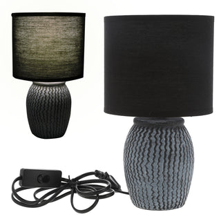 Tischleuchte "New York" schwarz 15x26cm Steingut Baumwolle Tischlampe Lampe Leuchte E14 Fassung An-/Ausschalter Lampenfuß Lampenschirm