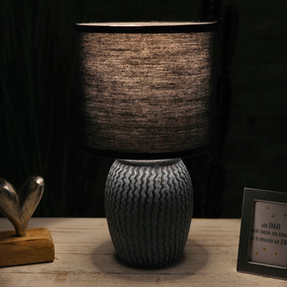 Tischleuchte "New York" schwarz 15x26cm Steingut Baumwolle Tischlampe Lampe Leuchte E14 Fassung An-/Ausschalter Lampenfuß Lampenschirm