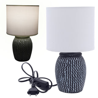 Tischleuchte "New York" schwarz 15x26cm Steingut Baumwolle Tischlampe Lampe Leuchte E14 Fassung An-/Ausschalter Lampenfuß Lampenschirm
