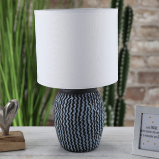 Tischleuchte "New York" schwarz 15x26cm Steingut Baumwolle Tischlampe Lampe Leuchte E14 Fassung An-/Ausschalter Lampenfuß Lampenschirm