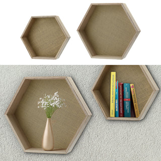 Wandregal Hexagon sechseckig 2er Set 2 Größen MDF Paulownia Regal Holzregal Sechseckregal Wabenform Rückwand
