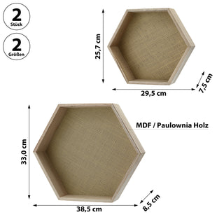 Wandregal Hexagon sechseckig 2er Set 2 Größen MDF Paulownia Regal Holzregal Sechseckregal Wabenform Rückwand