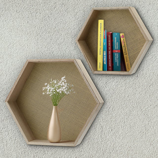 Wandregal Hexagon sechseckig 2er Set 2 Größen MDF Paulownia Regal Holzregal Sechseckregal Wabenform Rückwand